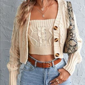 Cream two piece cardigan top set